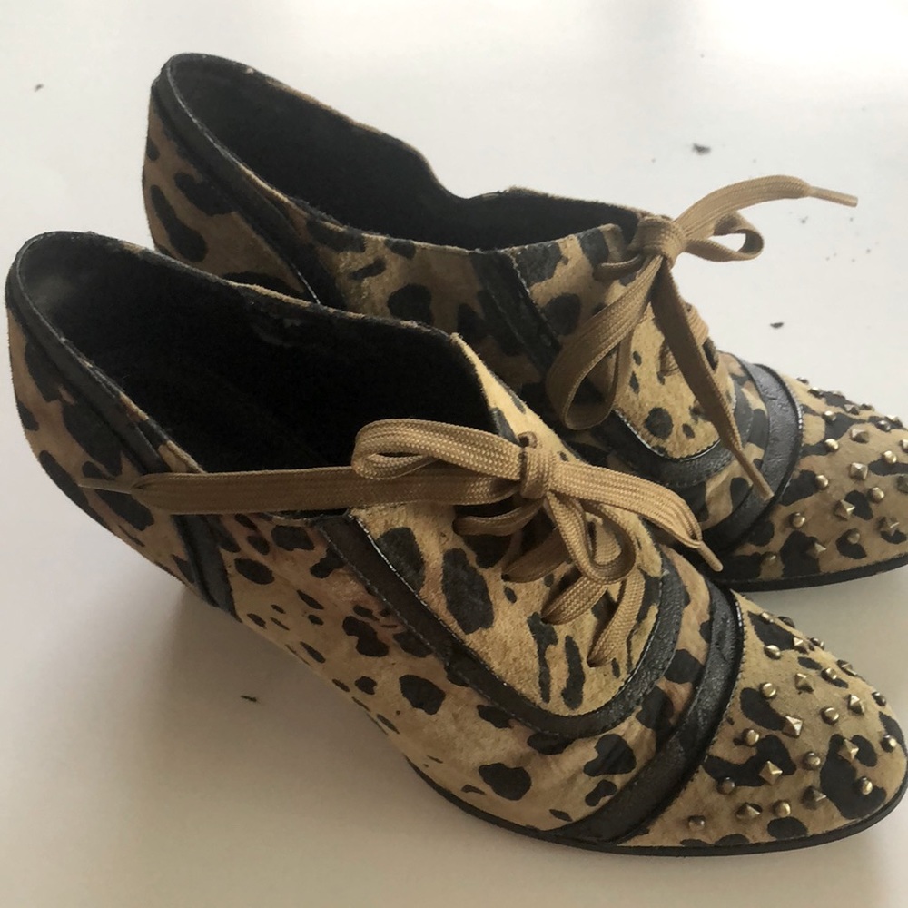 Libby.Edelman leopard booties with wood grain heel